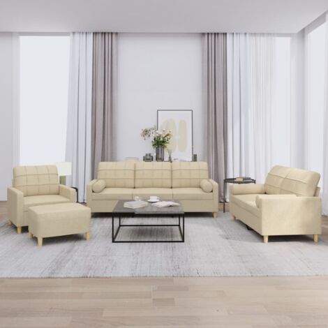 vidaXL Sofa-Set 4-teilig mit Kissen Creme Stoff