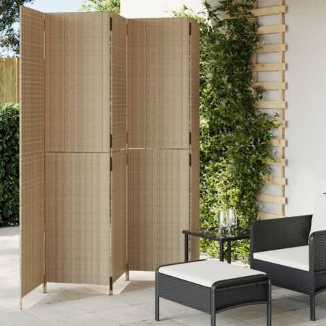 Paravent 5-tlg. Beige Poly Rattan vidaXL