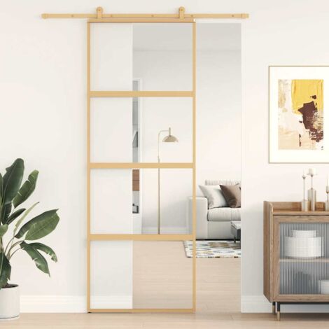 Schiebetür gold 76x205 cm klares ESG-Glas und Aluminium