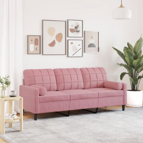 vidaXL 3-Sitzer Sofa mit dekorativen Kissen rosa 180 cm Samt