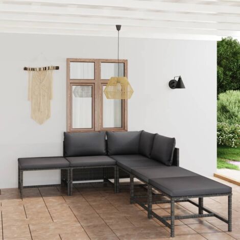 Gartenmöbelset 6-teilig mit Kissen – Geflecht Grau
