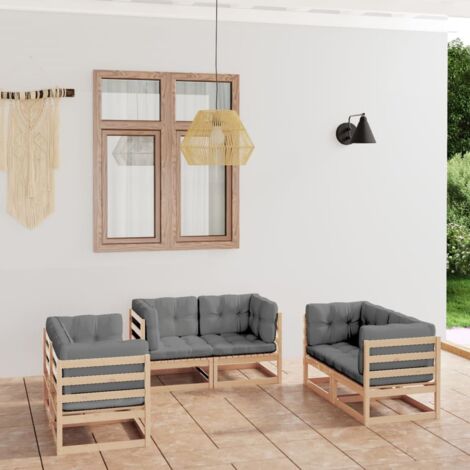 vidaXL Gartenmöbelset 6 Teilig mit Kissen aus massivem Kiefernholz