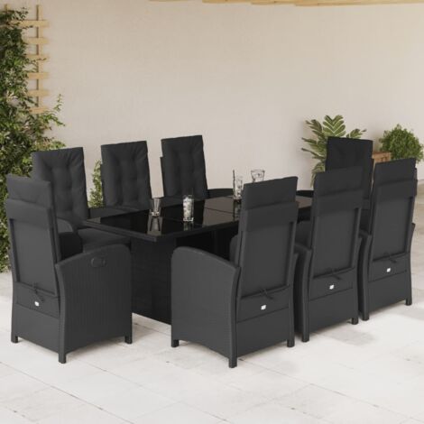 9-tlg. Garten-Essgruppe mit Kissen Schwarz Poly Rattan vidaXL
