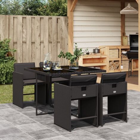 Gartenmöbelset mit Kissen 5-teilig Schwarz Geflecht