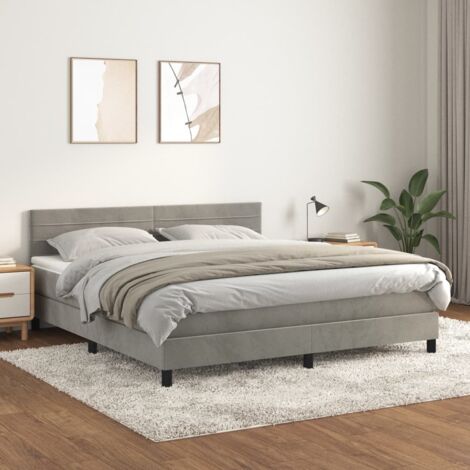 vidaXL Bett mit Lattenrost und Matratze Hellgrau 160x200cm Velours