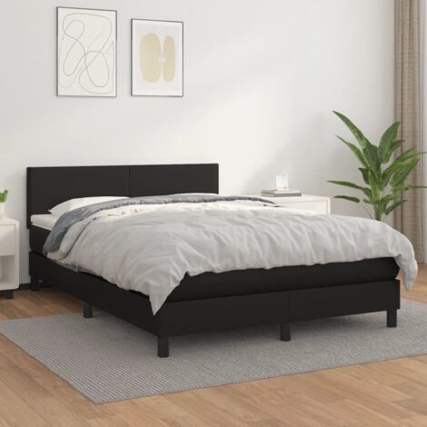 Bettgestell mit Lattenrost und Matratze Schwarz 140x190 cm Kunstleder