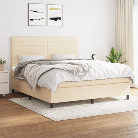 Lattenrostbett mit Matratze Creme 160x200 cm Stoff (1/5)
