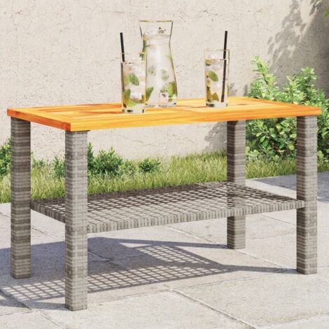 Gartentisch grau 70x38x42 cm aus Kunststoffgeflecht und Akazienholz