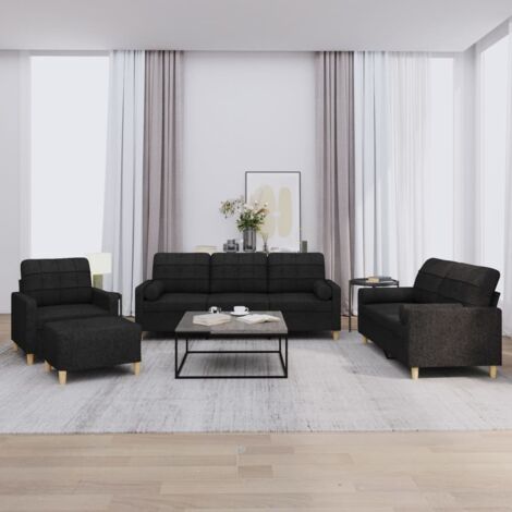 Sofaset 4-tlg. mit Kissen schwarz Stoff