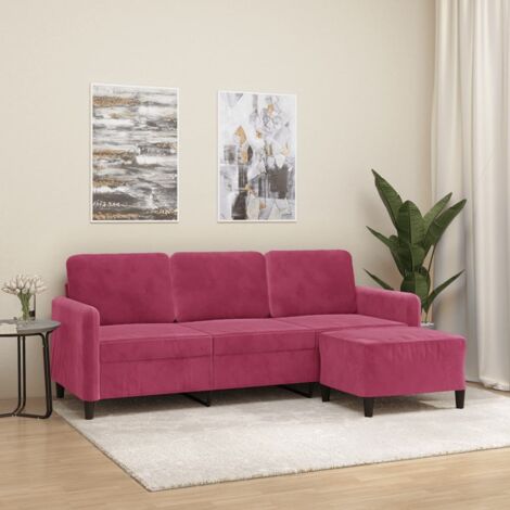 3-Sitzer-Sofa mit Hocker Weinrot 180 cm Samt vidaXL