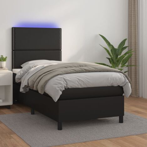 Bettgestell mit Lattenrost, Matratze und LED Schwarz 90x200 cm