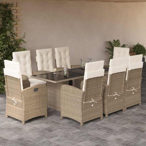 Gartenmöbelset mit 9 Kissen Beige Poly Rattangewebe (1/5)