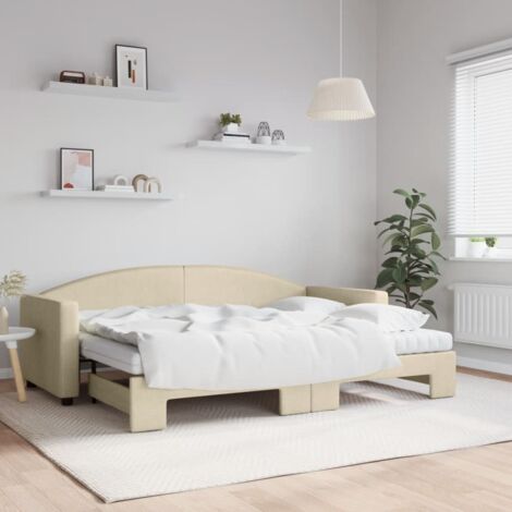 Tagesbett Ausziehbar mit Matratzen Creme 80x200 cm Stoff vidaXL