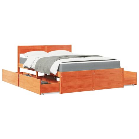 Bett mit Schubladen und Matratze Wachsbraun 140x190 Massivholz vidaXL