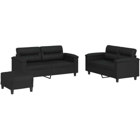 vidaXL 3-tlg. Sofagarnitur mit Kissen Schwarz Kunstleder