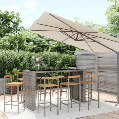 Gartenbar-Set 9-teilig grau Poly-Rattan/Massivholz Akazie (1/5)