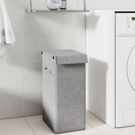 vidaXL Foldable Laundry Hamper Grey 26x34,5x59,5 cm Faux Linen Fabric