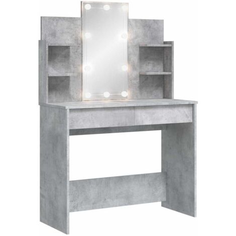vidaXL Schminktisch mit LED-Lichtern Beton Grau 96x40x142 cm