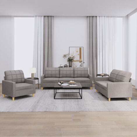 vidaXL 3-teiliges Sofagarnitur mit Kissen Taupe Stoff