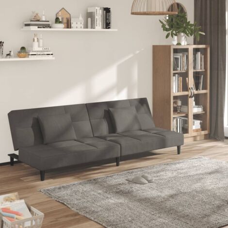 vidaXL 2-Sitzer Schlafsofa mit zwei Kissen Dunkelgrau Samt