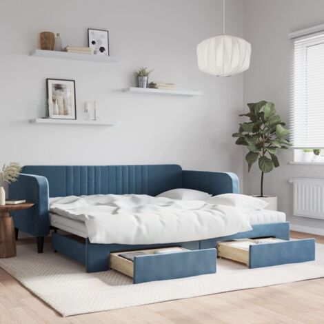 vidaXL Tagesbett mit ausziehbarem Bett und Schubladen blau 100x200 cm Samt