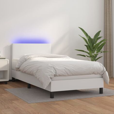 vidaXL Bettgestell mit Lattenrost, Matratze und LED Weiß 90x190cm (1/5)