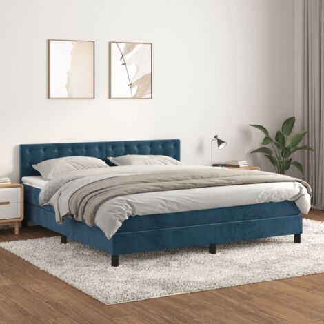 Bettgestell mit Lattenrost und Matratze Dunkelblau 180x200cm Samt