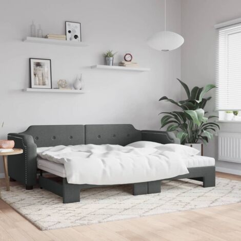 Tagesbett Ausziehbar mit Matratzen Dunkelgrau 80x200 cm Stoff vidaXL