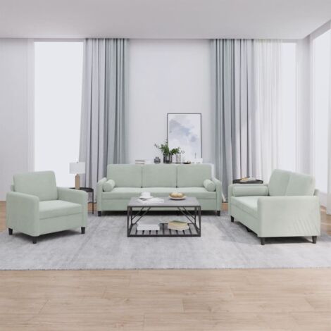 vidaXL 3-teiliges Sofa-Set mit hellgrauen Samt-Kissen