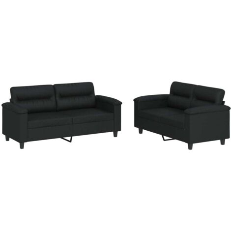 2-teiliges Sofa-Set mit Kissen Schwarz Kunstleder