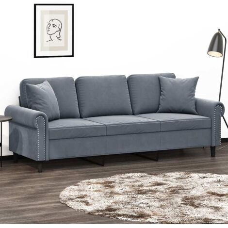 vidaXL 3-Sitzer-Sofa mit Zierkissen Dunkelgrau 180 cm Samt