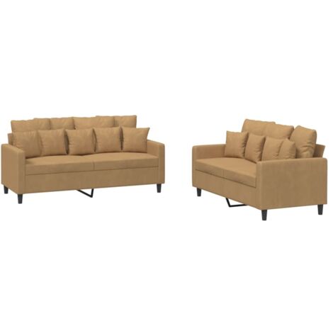 vidaXL 2-teiliges Sofa-Set mit Kissen Braun Samt