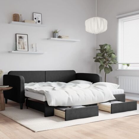 vidaXL Tagesbett mit ausziehbarem Bett und Schubladen schwarz 100x200 cm Stoff