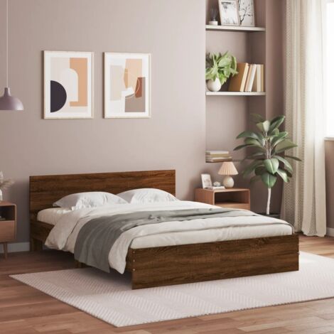 Bettgestell mit Kopfteil Eiche braun 150x200 cm