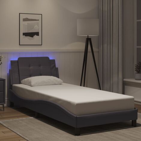 vidaXL Bettgestell mit LED-Lichtern grau 100x200 cm Kunstleder (1/5)