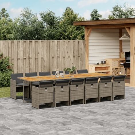 13-tlg. Garten-Essgruppe mit Kissen Grau Poly Rattan vidaXL