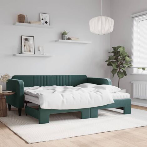 vidaXL Tagesbett mit Ausziehbett und dunkelgrünem Matratze 90x200cm Samt