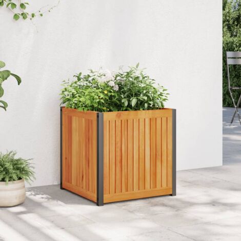 Blumenkasten 45x45x44 cm aus massivem Akazienholz und Stahl