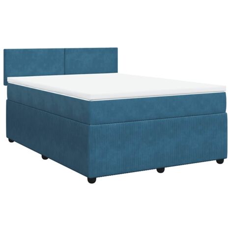 vidaXL Bett mit Lattenrost und Matratze Blau 140x190 cm Velours