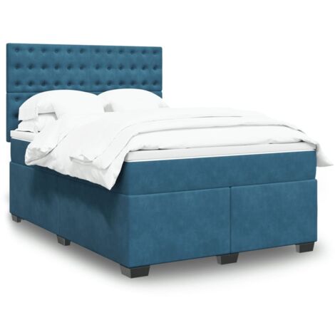 Bettgestell mit Lattenrost und Matratze Blau 160x200 cm Velours