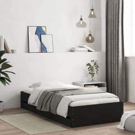 Bettgestell mit Schubladen schwarz 90x190 cm aus Spanplatte