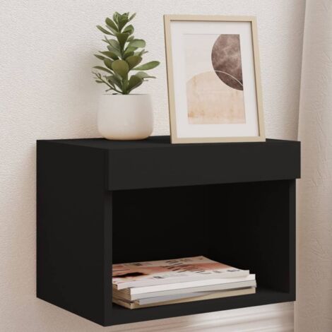 vidaXL Bedside Cabinet with LED Lights Wall-mounted Black