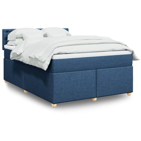 Lattenrost-Bett mit Matratze Blau 160x200 cm Stoff (1/5)