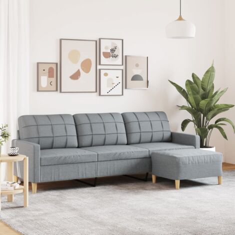 3-Sitzer Sofa mit Fußstütze Hellgrau 210 cm Stoff