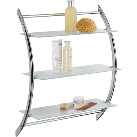 WENKO, Wandregal Vermont Chrom mit 3 Glasablagen, Badregal, Stahl, Chrom
