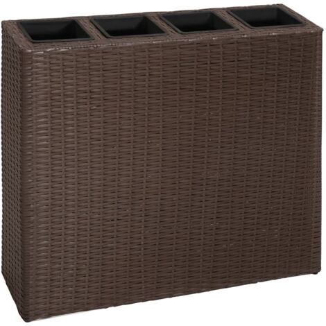 vidaXL Garten-Hochbeet mit 4 Töpfen Poly Rattan Braun