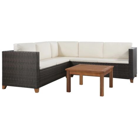 vidaXL 4-tlg. Garten-Lounge-Set mit Kissen Poly-Rattan Braun