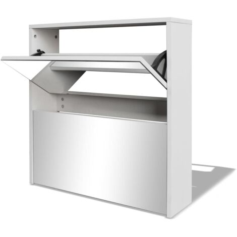 Schuhschrank 2 Etagen mit Spiegel 63x17x67 cm Weiß