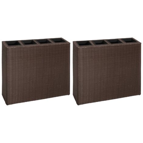 vidaXL Garten-Hochbeet mit 4 Töpfen 2 Stk. Poly Rattan Braun