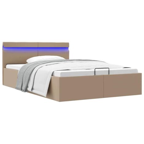 Stauraumbett mit LED Cappuccino-Braun Kunstleder 140×200cm vidaXL421740